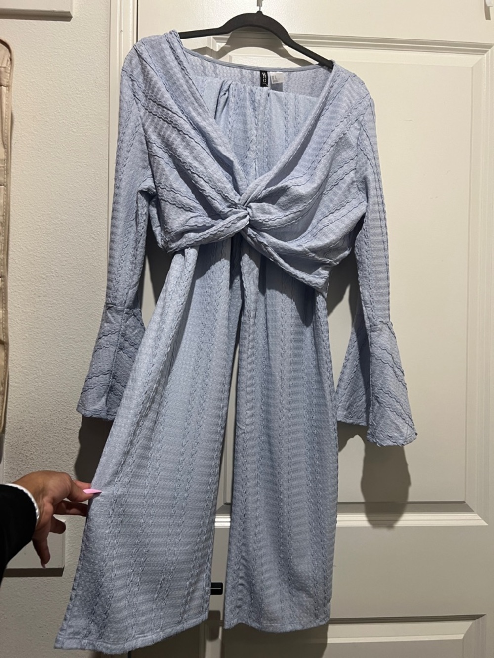 Divided Light Blue Two-Piece Twist Crop Top & Wide Leg Pants Set